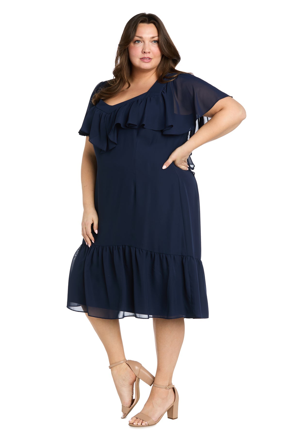 R&M Richards 4054W Short Floral Midi Cocktail Plus Size Dress