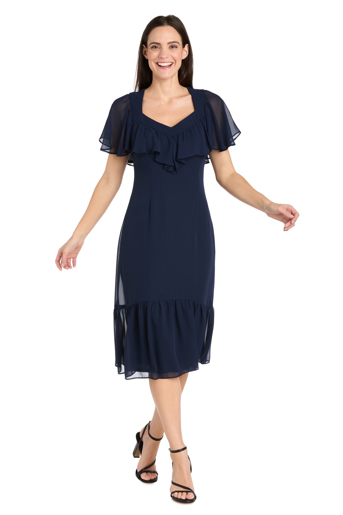 Homecoming Dresses Short Cocktail Floral Caplet Midi Length Petite Dress Navy