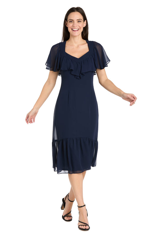 Homecoming Dresses Short Cocktail Floral Caplet Midi Length Petite Dress Navy