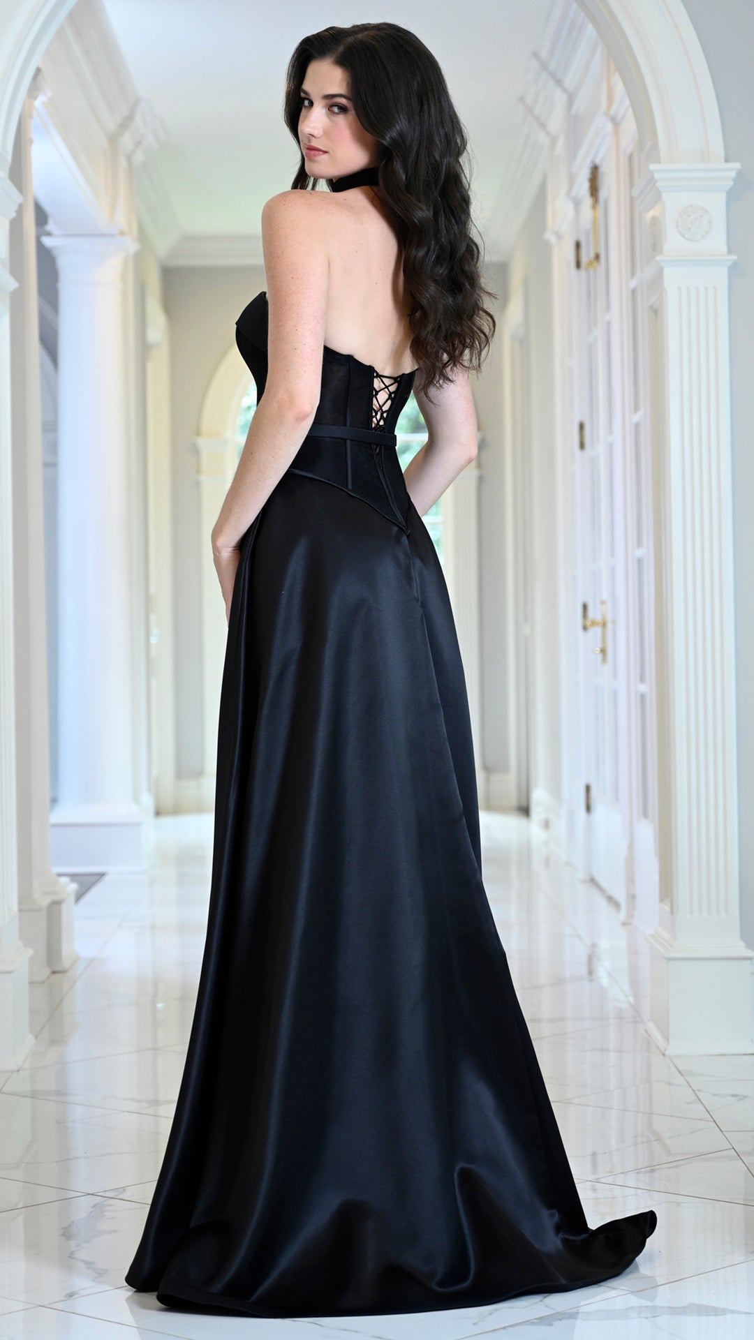 Strapless Curved Neck Floor-Length Satin Formal Ball Gown Colors 4056