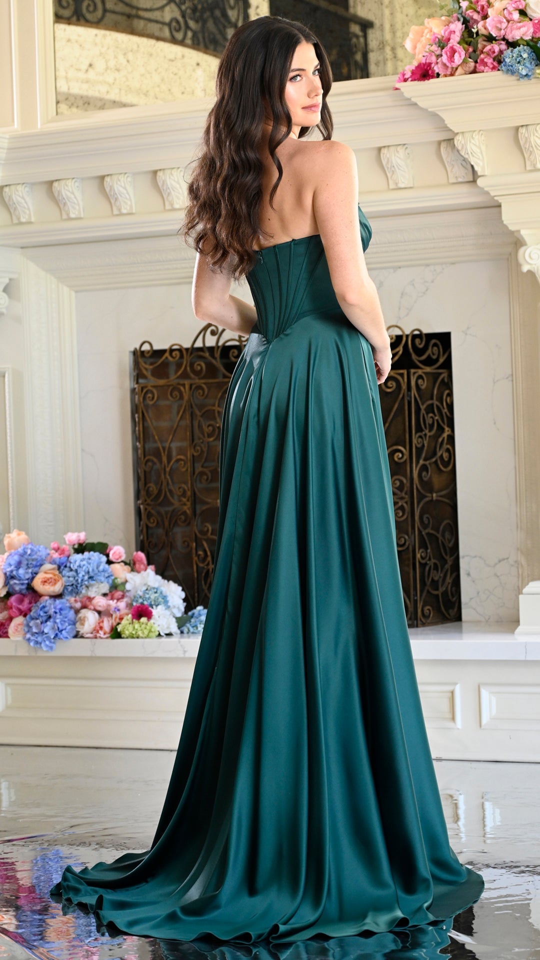 Strapless Curved Neck Floor-Length Satin Occasion A-Line Colors 4057