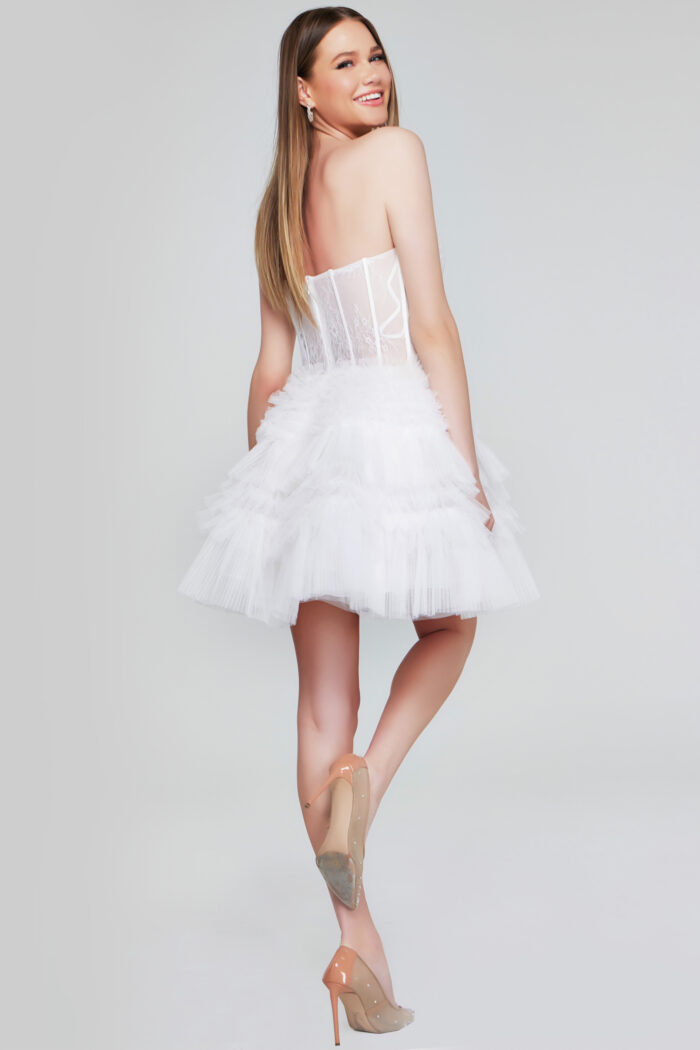 Cocktail Dresses Beaded Short Ruffle Lace Cocktail Dress Off-White