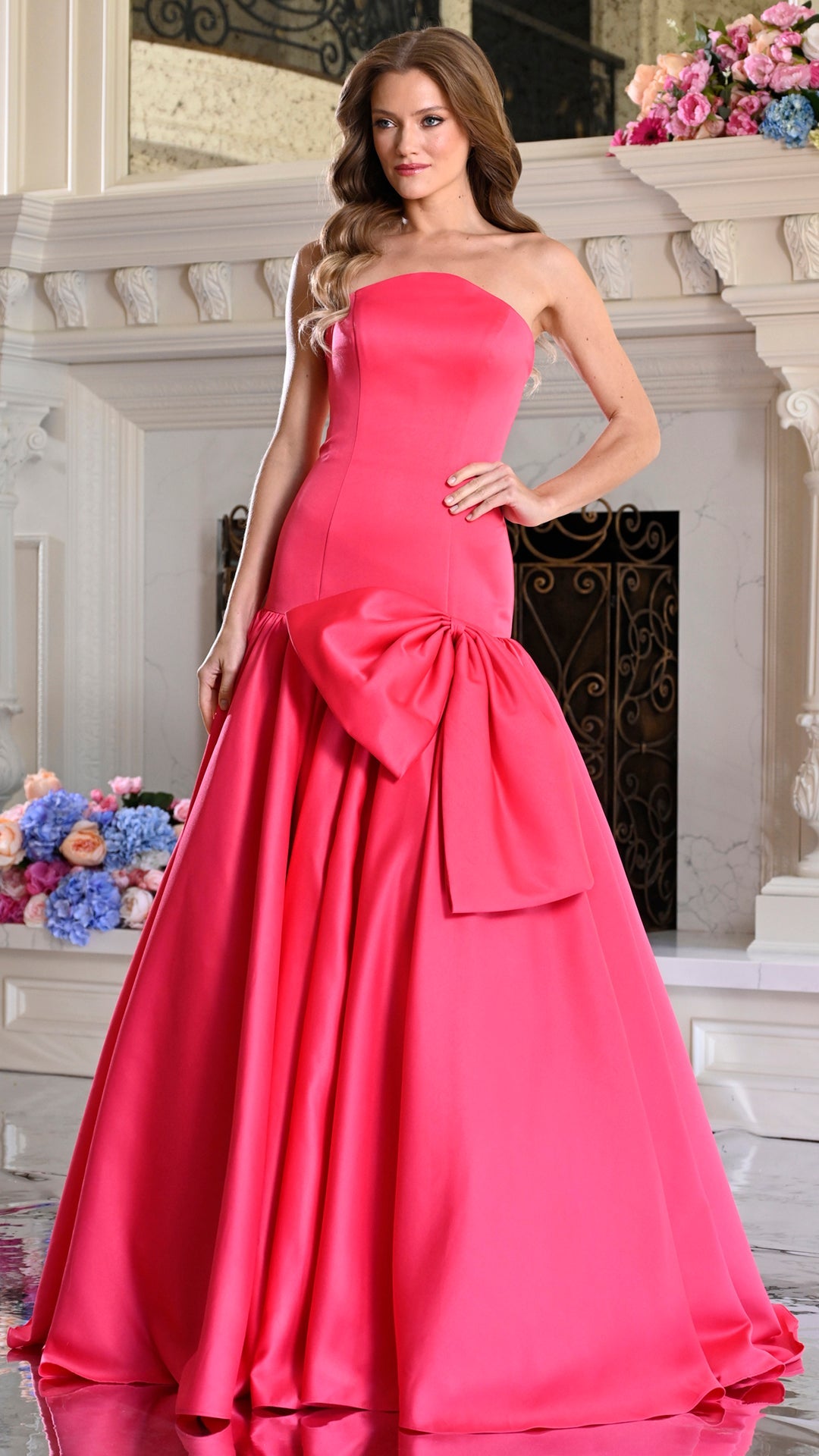 Strapless Straight Neck Floor-Length Satin Formal Ball Gown Colors 4058