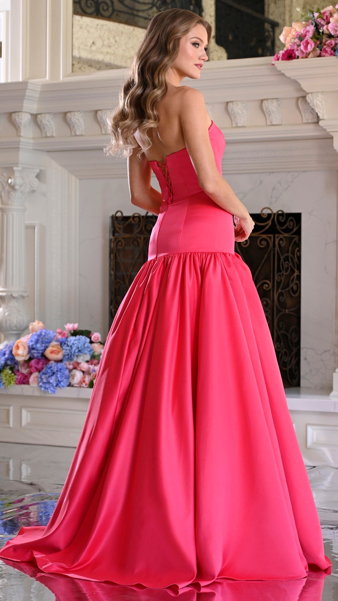 Strapless Straight Neck Floor-Length Satin Formal Ball Gown Colors 4058