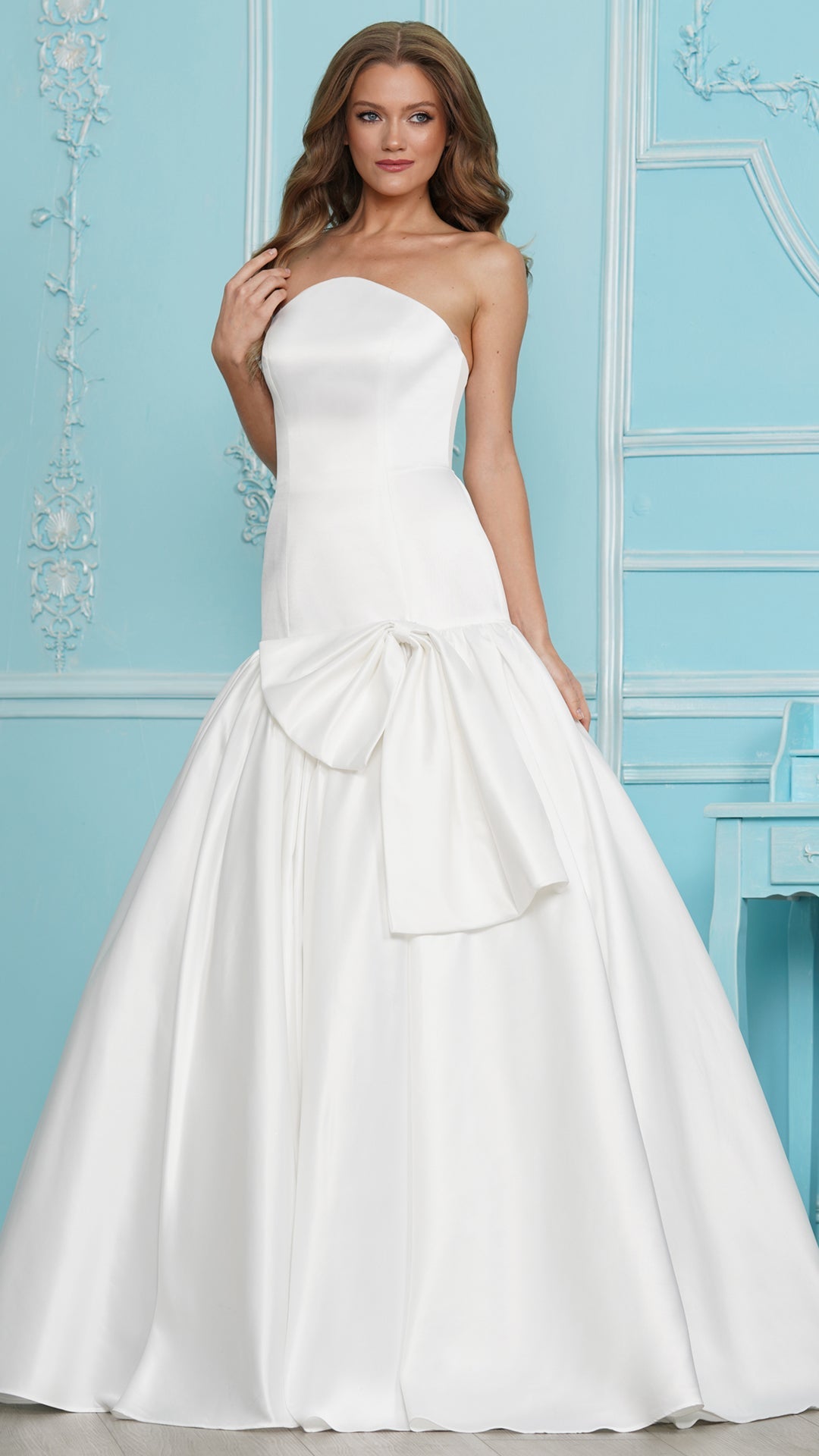 Strapless Curved Neck Floor-Length Satin Occasion Ball Gown Colors 4058