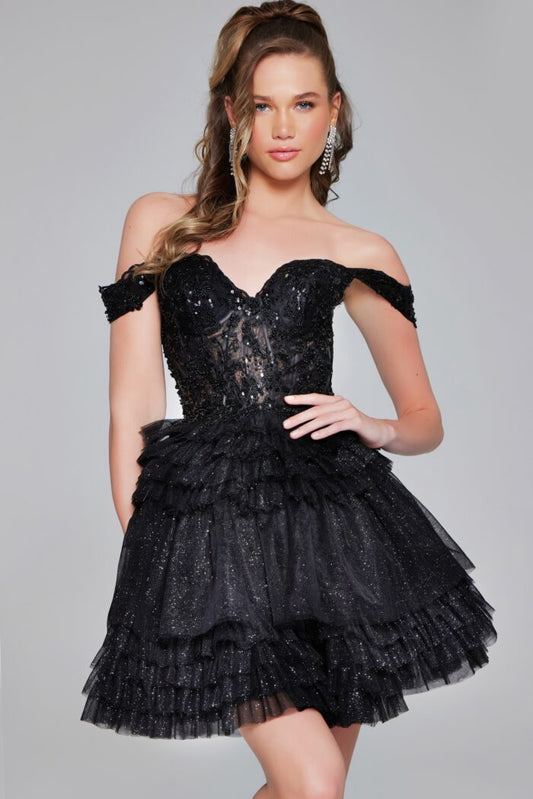 Cocktail Dresses Homecoming Beaded Short Layered Cocktail Dress Black