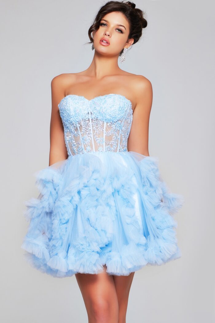 Cocktail Dresses A Line Short Ruffle Homecoming Cocktail Dress Light-Blue