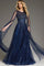 Formal Dresses Long A Line Beaded Formal Cape Sleeve Dress Navy