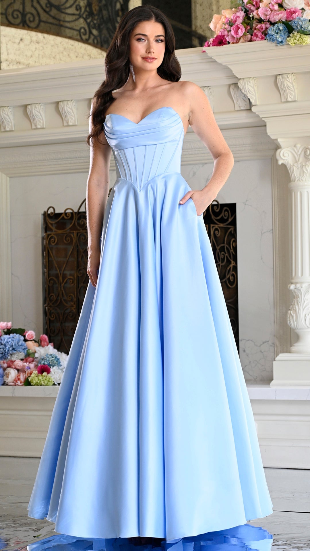 Strapless Curved Neck Floor-Length Satin Occasion Ball Gown Colors 4063