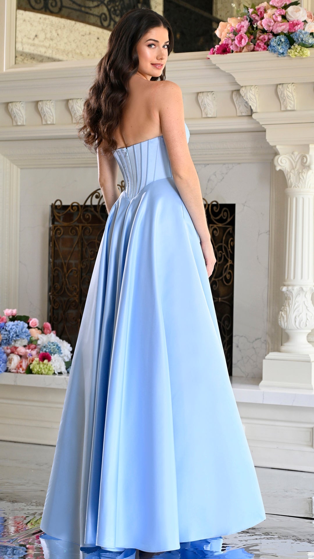 Strapless Curved Neck Floor-Length Satin Occasion Ball Gown Colors 4063