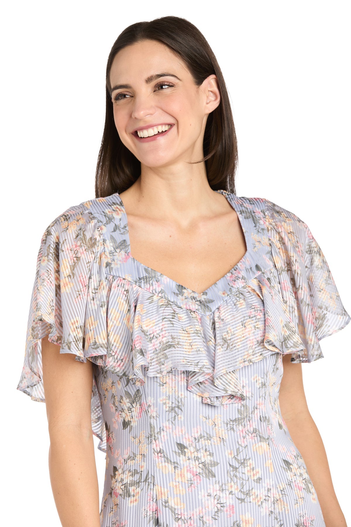 R&M Richards 4063 Short Ruffle Cocktail Floral Midi Dress