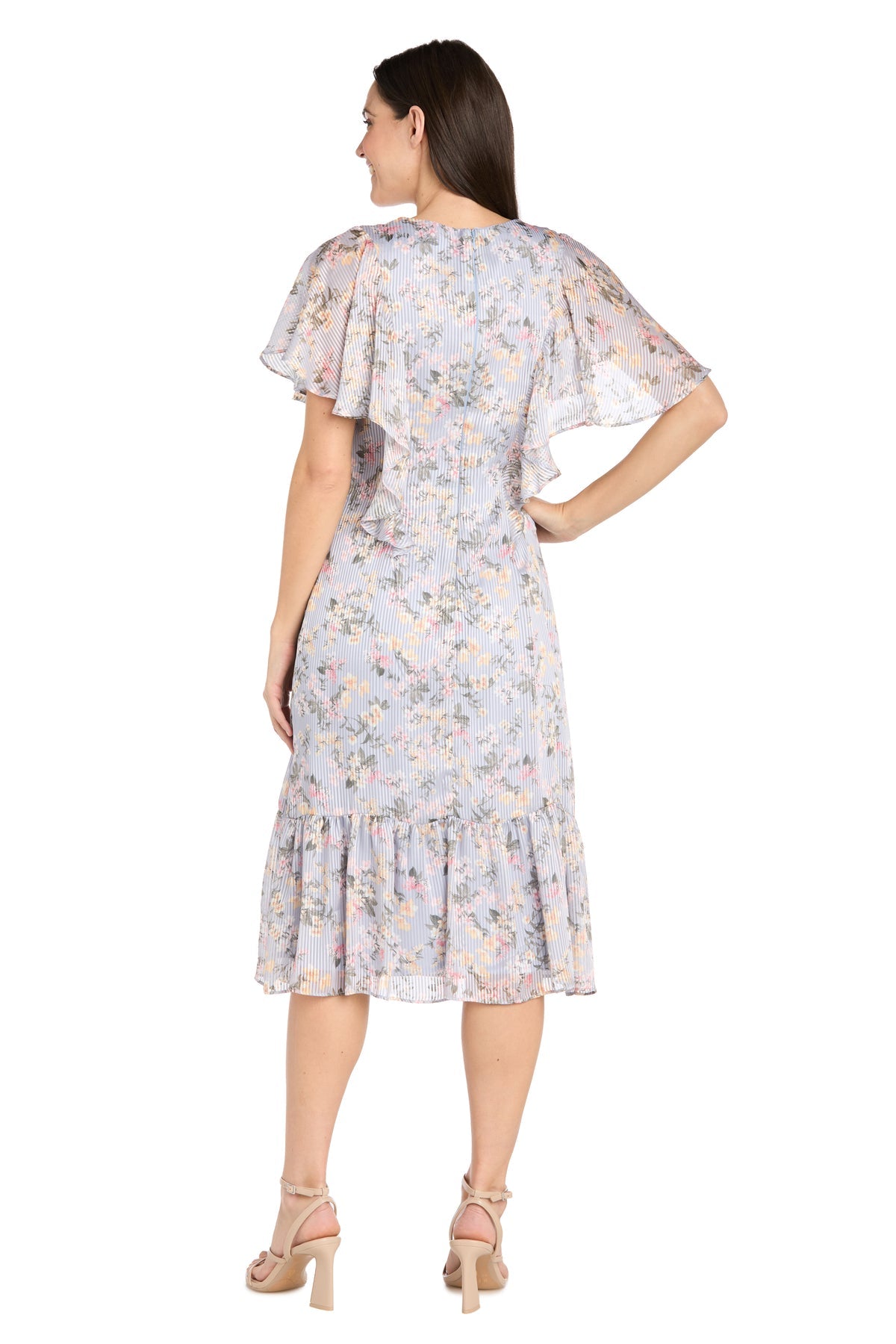 Cocktail Dresses Short Ruffle Cocktail Floral Midi Dress Periwinkle/Blue