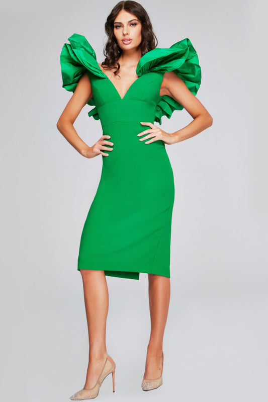 Cocktail Dresses Midi Ruffle Cocktail Dress Emerald