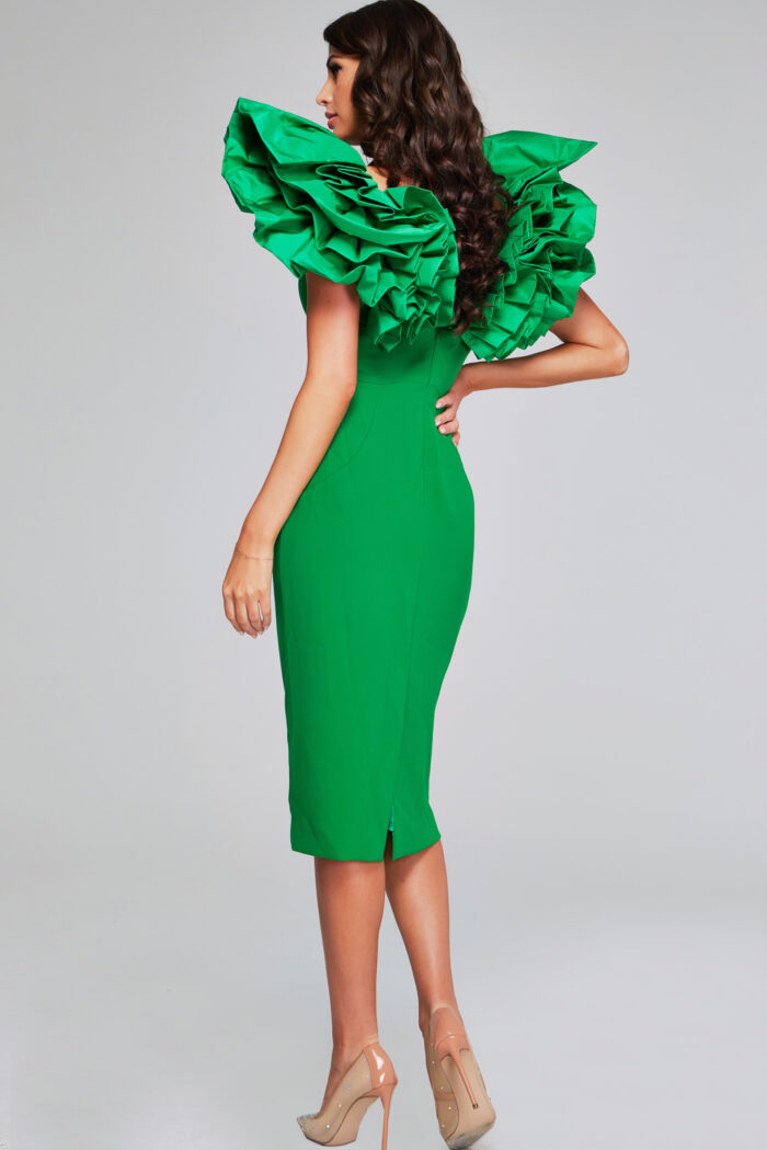 Cocktail Dresses Midi Ruffle Cocktail Dress Emerald