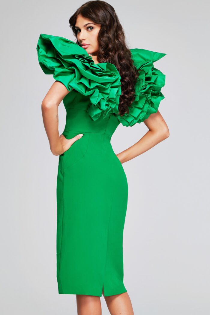 Cocktail Dresses Midi Ruffle Cocktail Dress Emerald