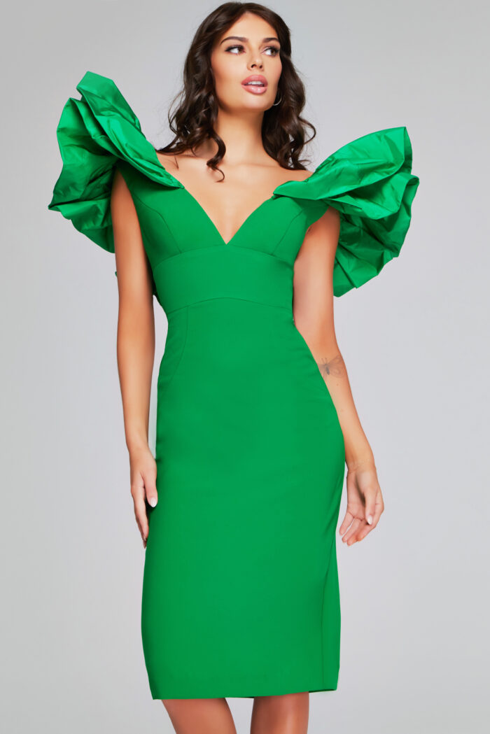 Cocktail Dresses Midi Ruffle Cocktail Dress Emerald