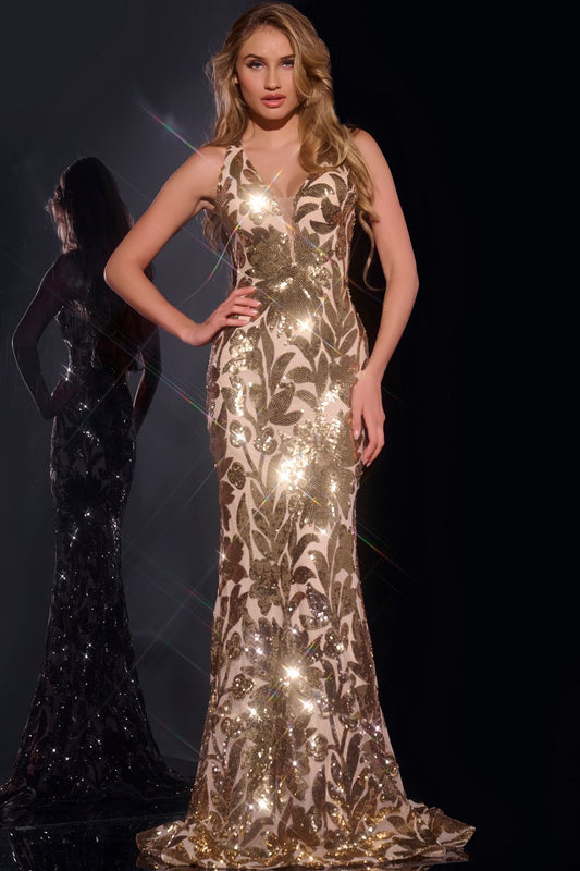 Prom Dresses Formal Long Beaded Sequins Evening Prom Dress Gold