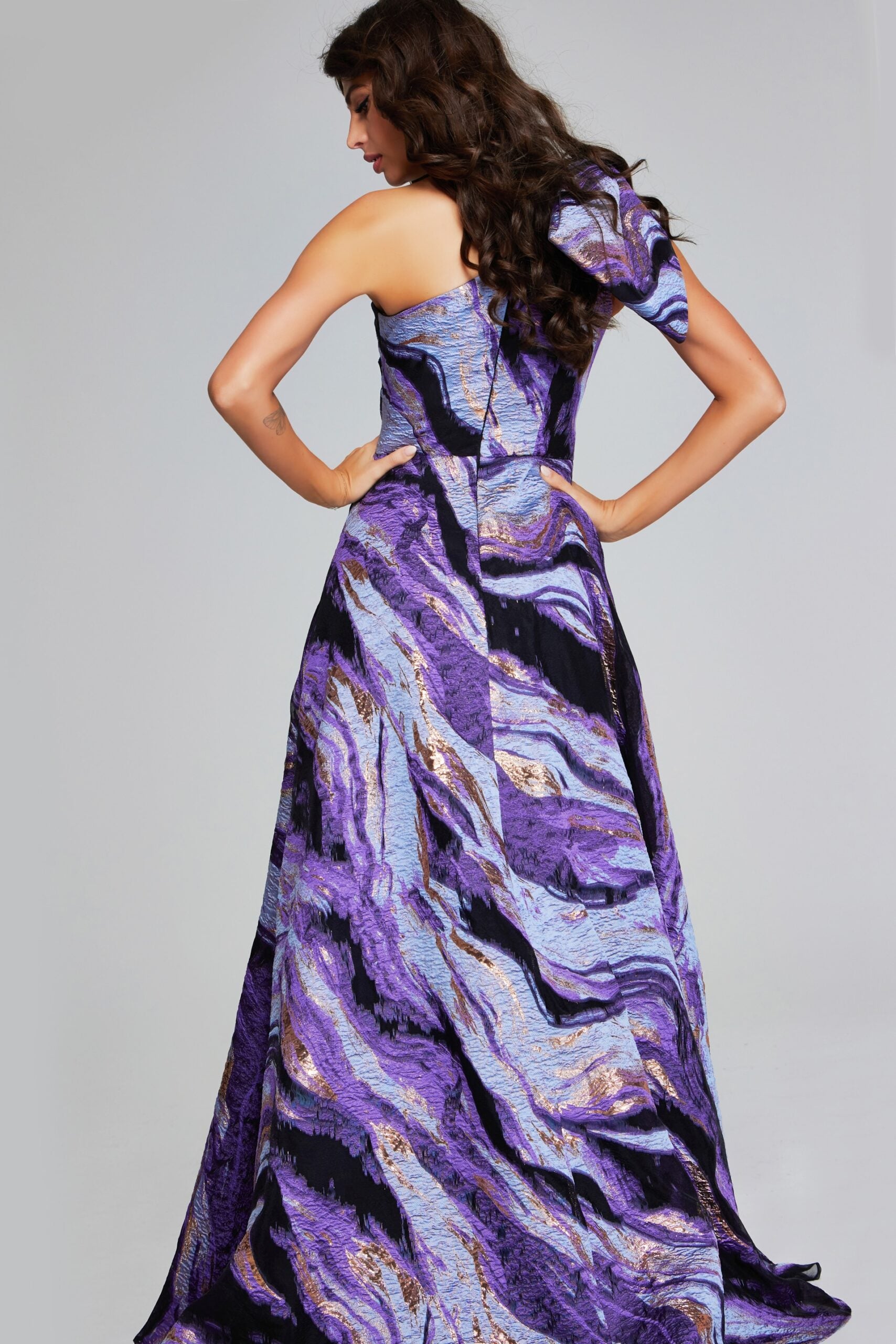 Formal Dresses Long Ball Gown Printed Metallic Formal Prom Dress Purple/Multi