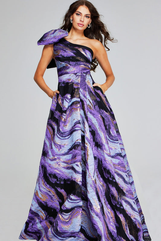 Formal Dresses Long Ball Gown Printed Metallic Formal Prom Dress Purple/Multi