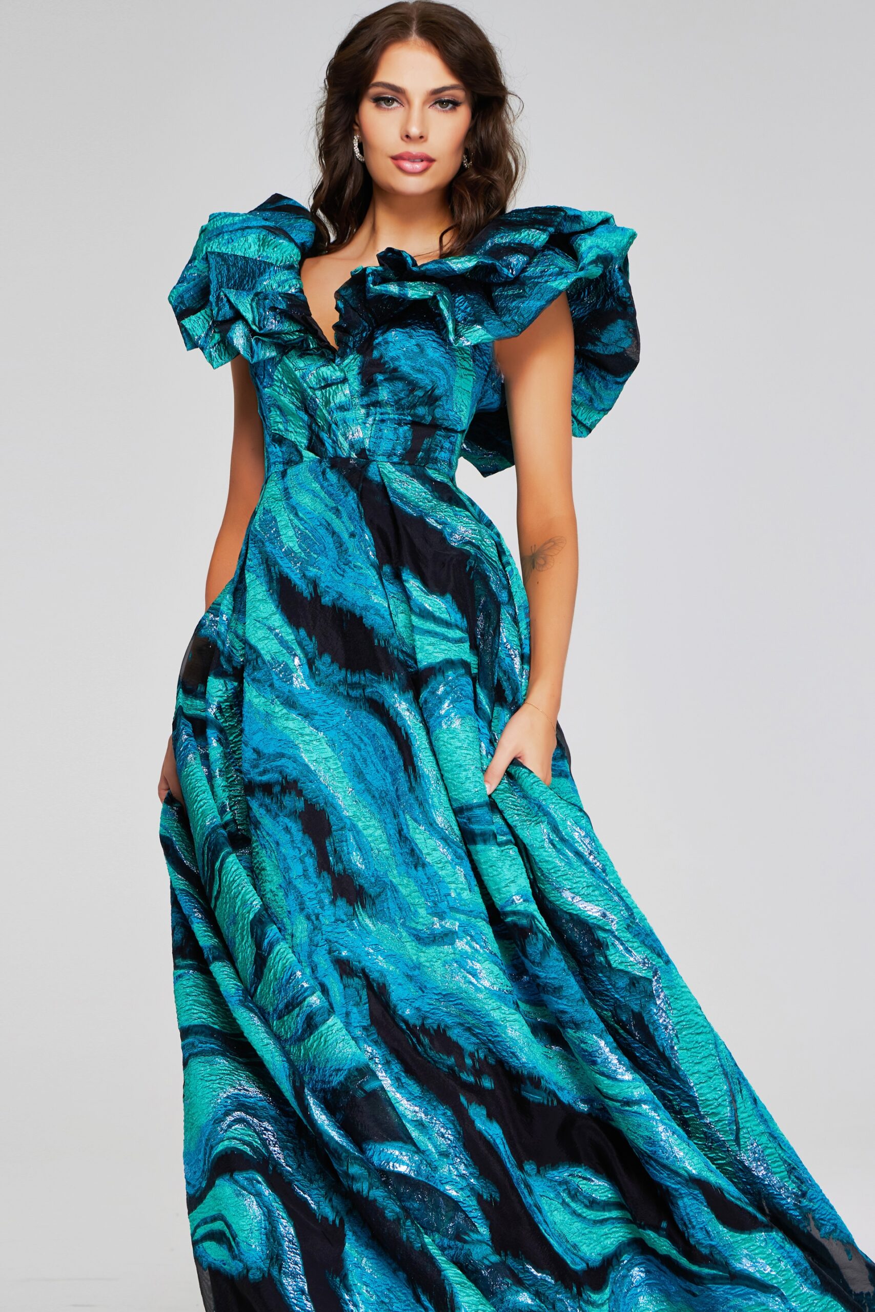 Formal Dresses Long Printed A Line Formal Evening Dress Teal/Multi