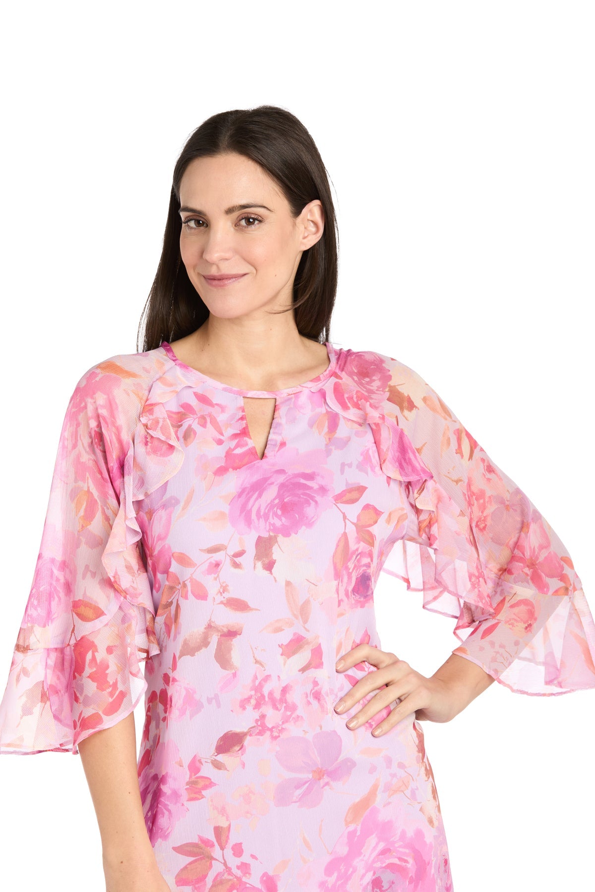 Cocktail Dresses Ruffle Short Petite Floral Cocktail Dress Lavender/Rose