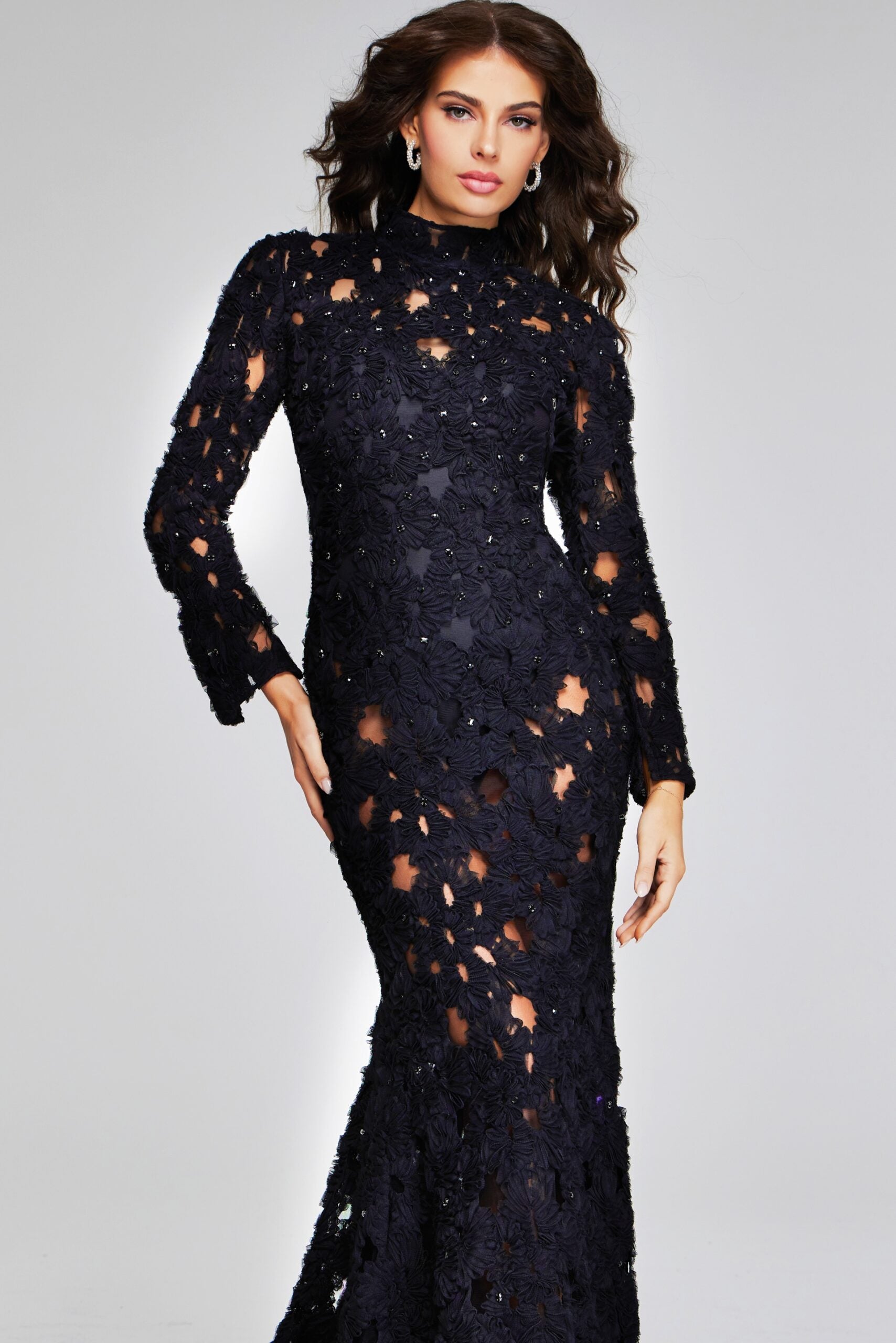 Formal Dresses Long Sleeve Mermaid Formal Lace Dress Black