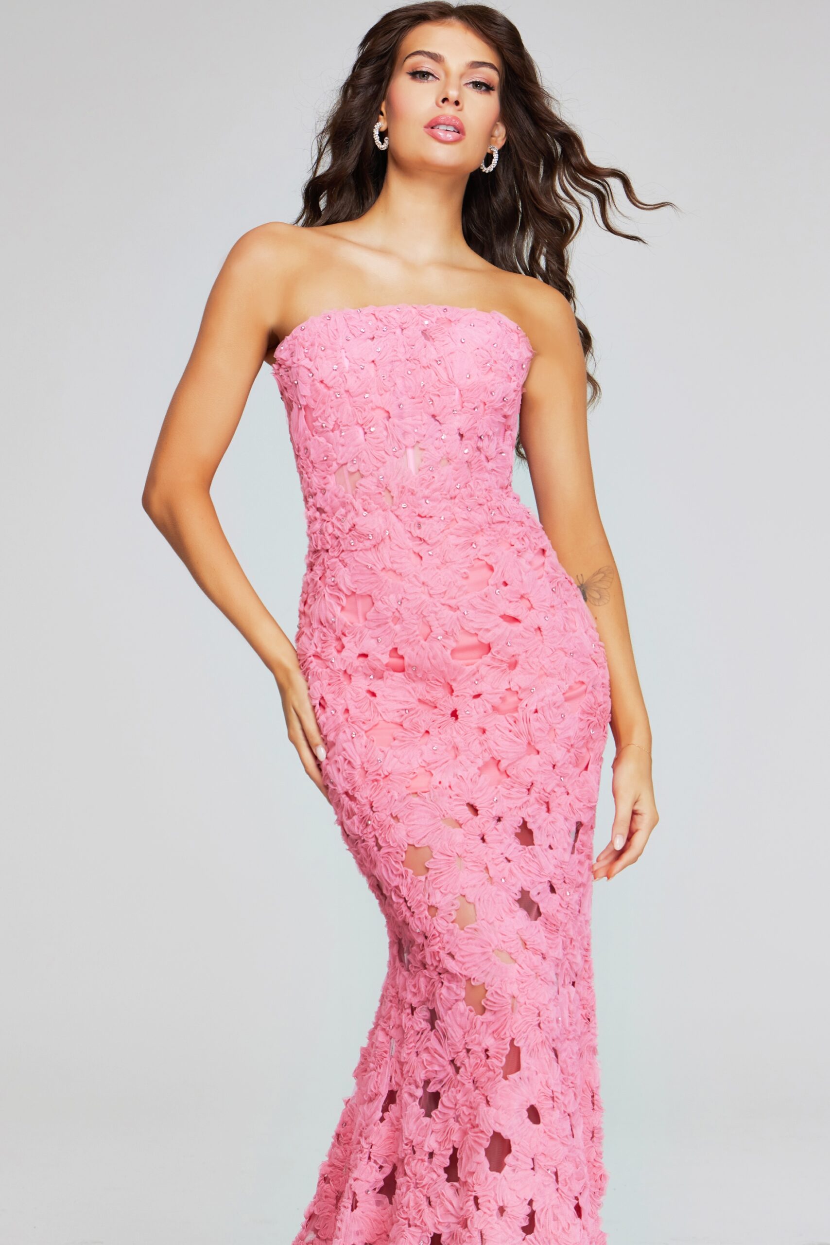 Formal Dresses Long Formal Mermaid Floral Lace Prom Dress  Pink