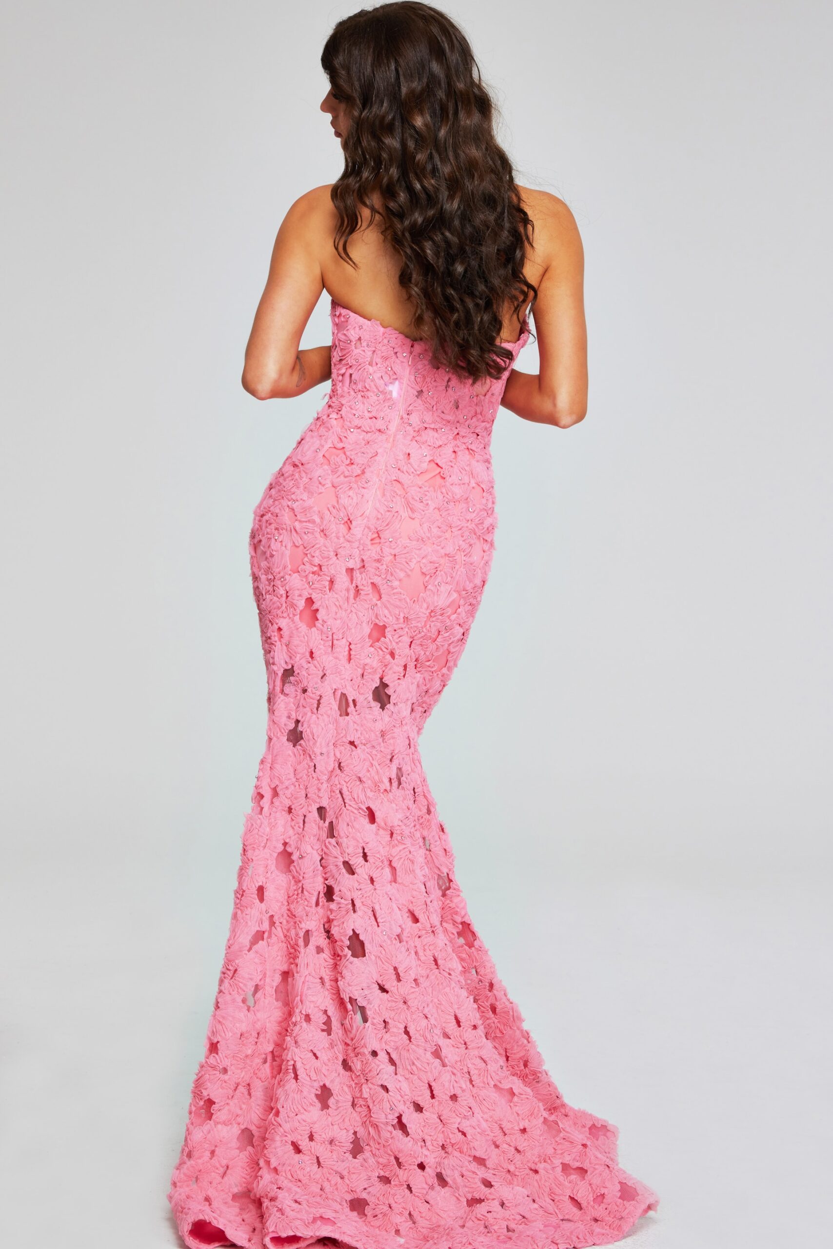 Formal Dresses Long Formal Mermaid Floral Lace Prom Dress  Pink