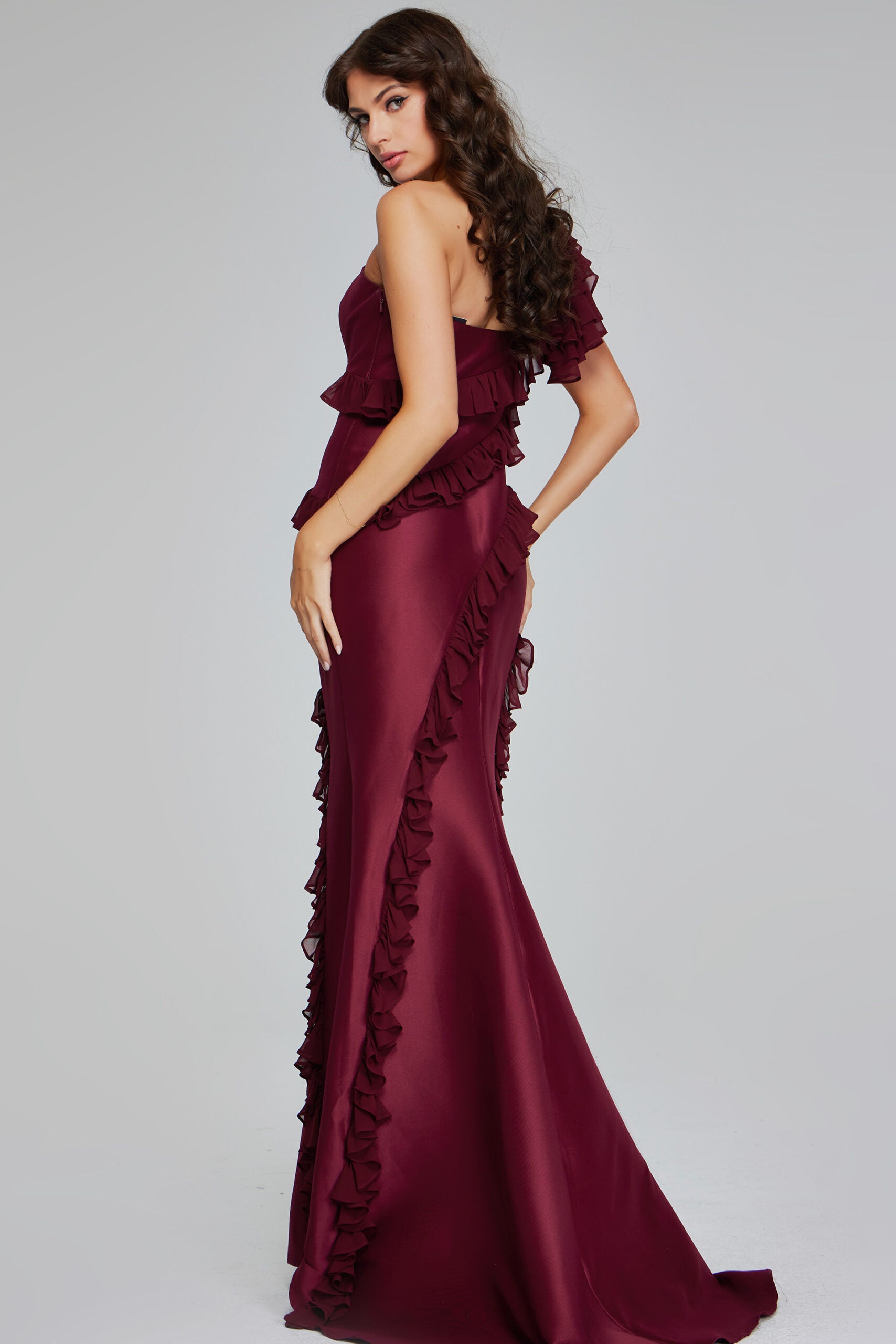 Prom Dresses Long Fitted Formal Ruffle Prom Dress Burgundy