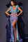 Prom Dresses Fitted Long Formal Geometric Ruffled Prom Dress Blue/Lilac/Indigo