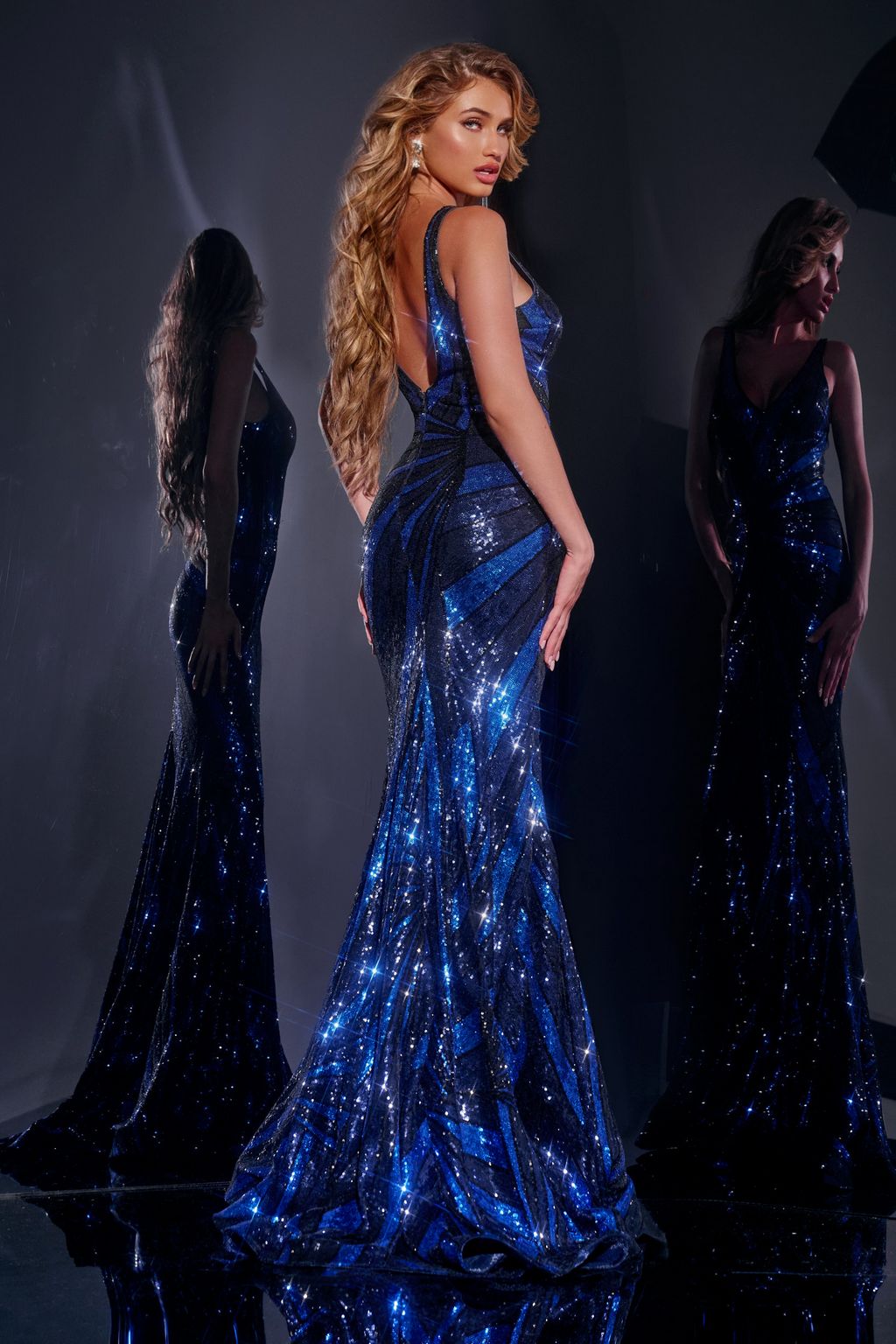 Jovani 40766 Long Fitted Formal Sequined Prom Dress