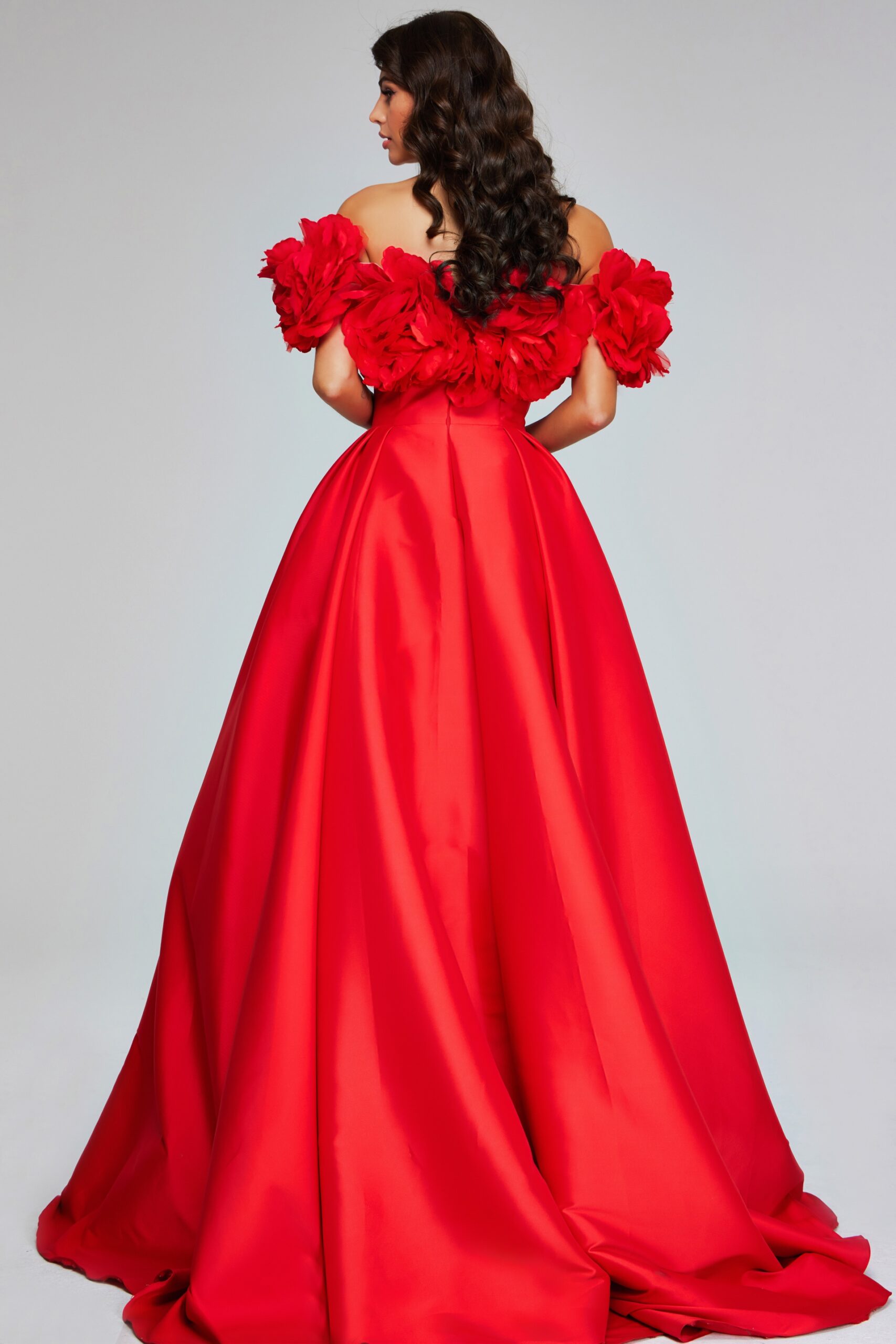 Jovani 40794 Long Ball Gown Floral Puff Sleeves Prom Dress