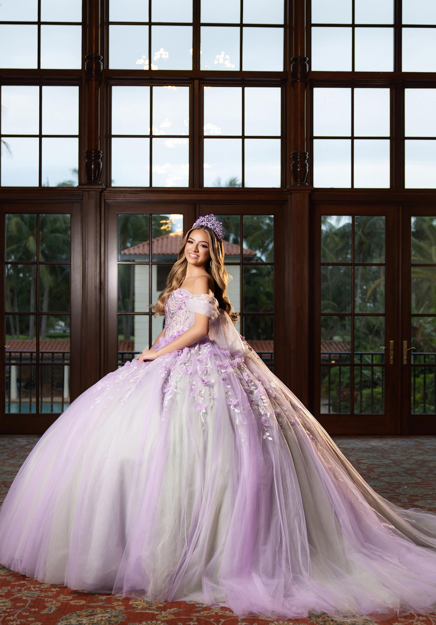 Off-the-Shoulder Floor-Length Tulle Quinceañera Ball Gown MGNY Madeline Gardner New York 4080001