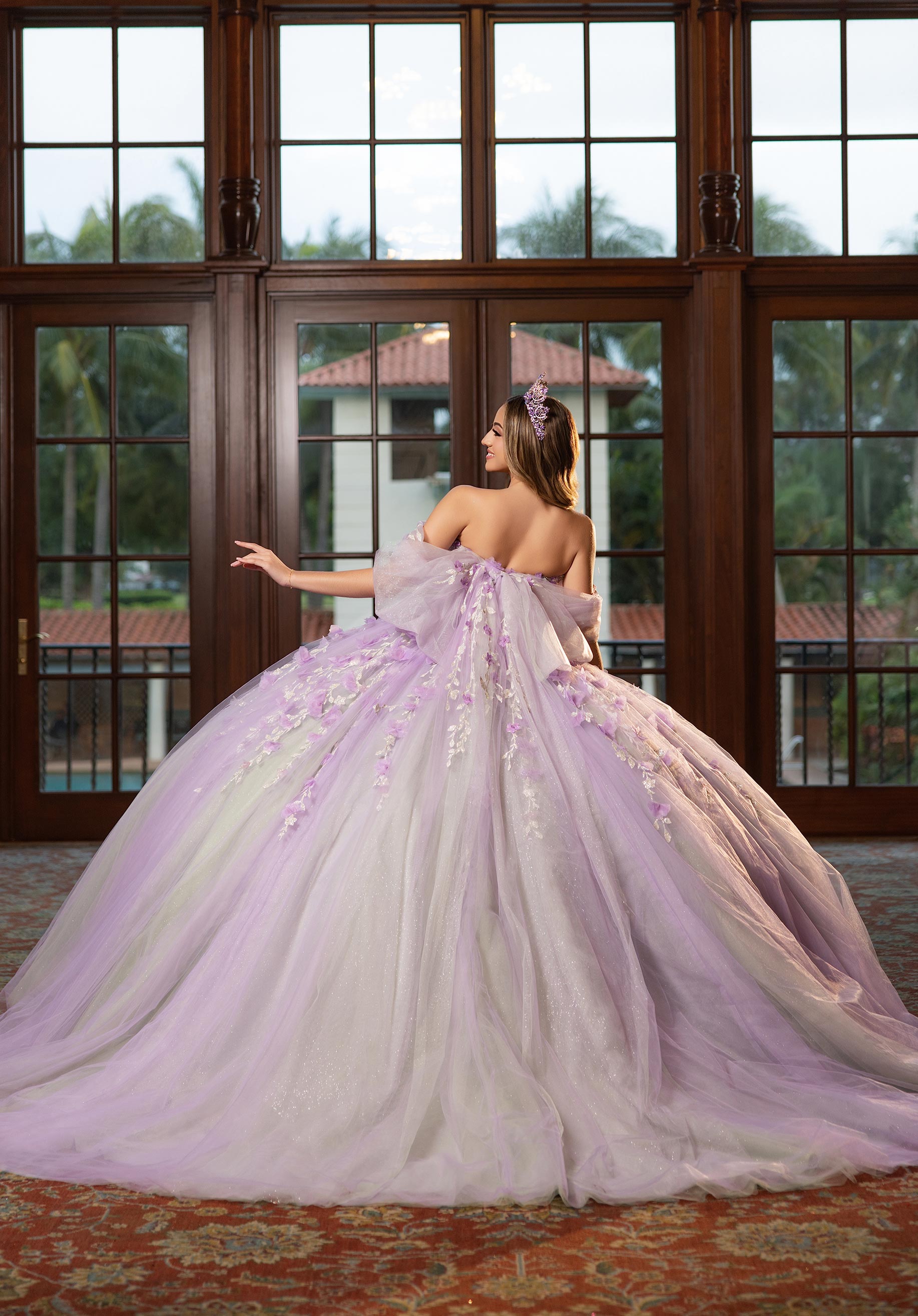 Off-the-Shoulder Floor-Length Tulle Quinceañera Ball Gown MGNY Madeline Gardner New York 4080001