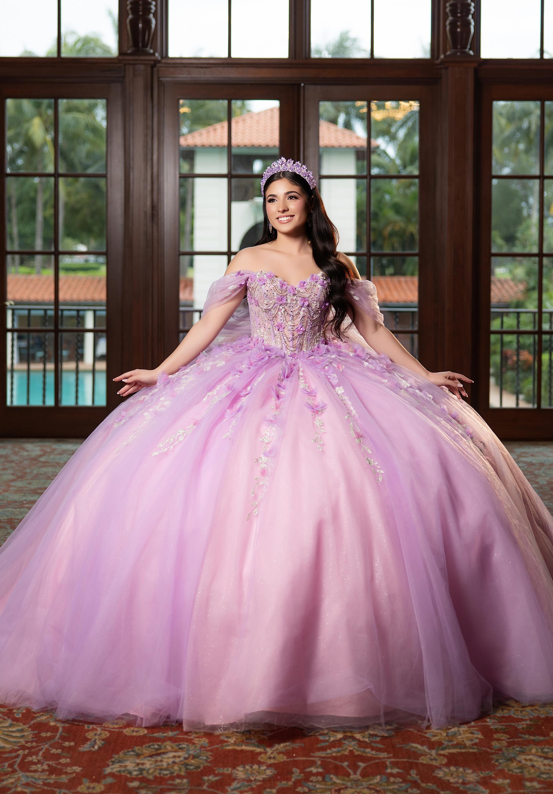 Off-the-Shoulder Floor-Length Tulle Quinceañera Ball Gown MGNY Madeline Gardner New York 4080001