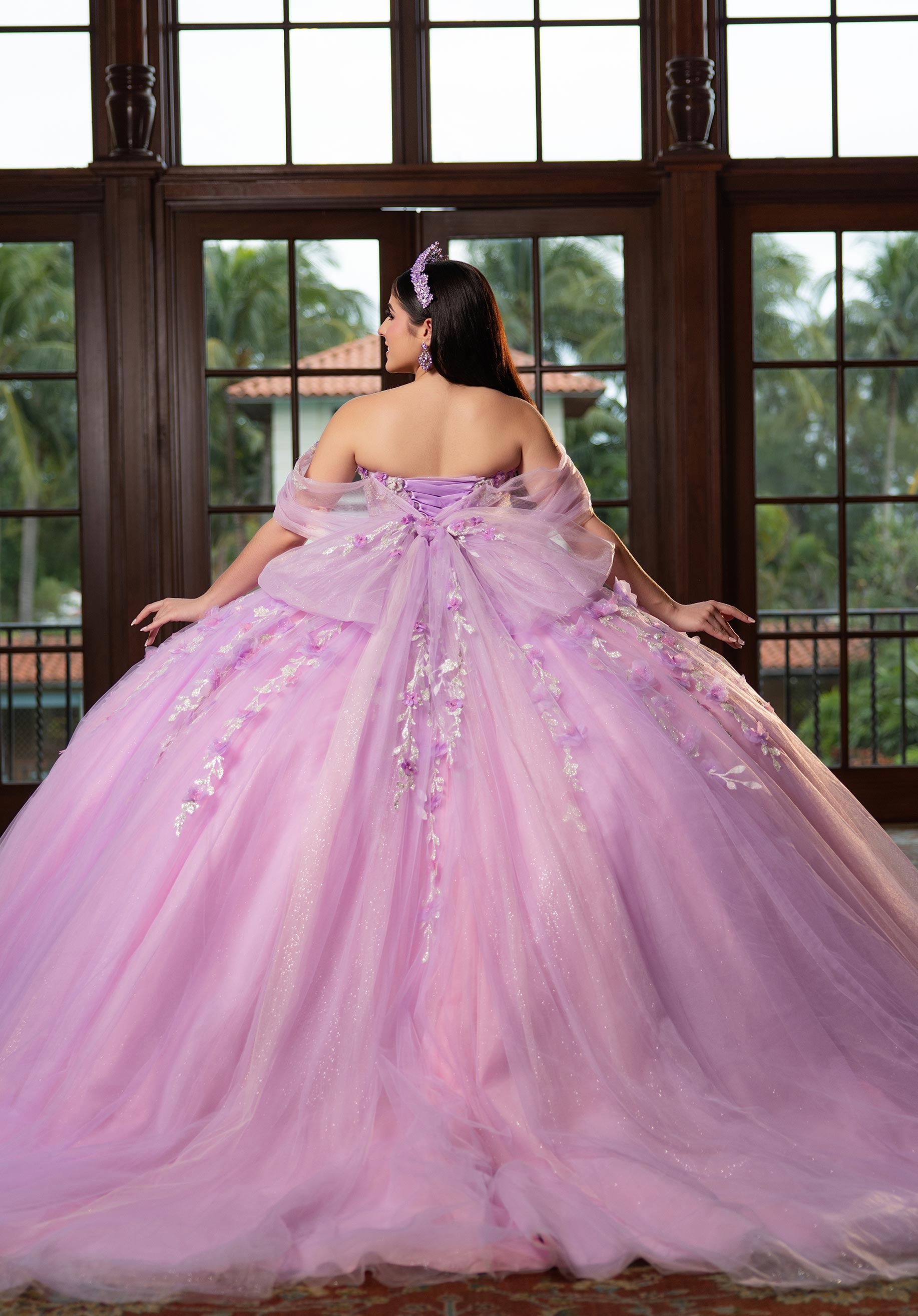 Off-the-Shoulder Floor-Length Tulle Quinceañera Ball Gown MGNY Madeline Gardner New York 4080001