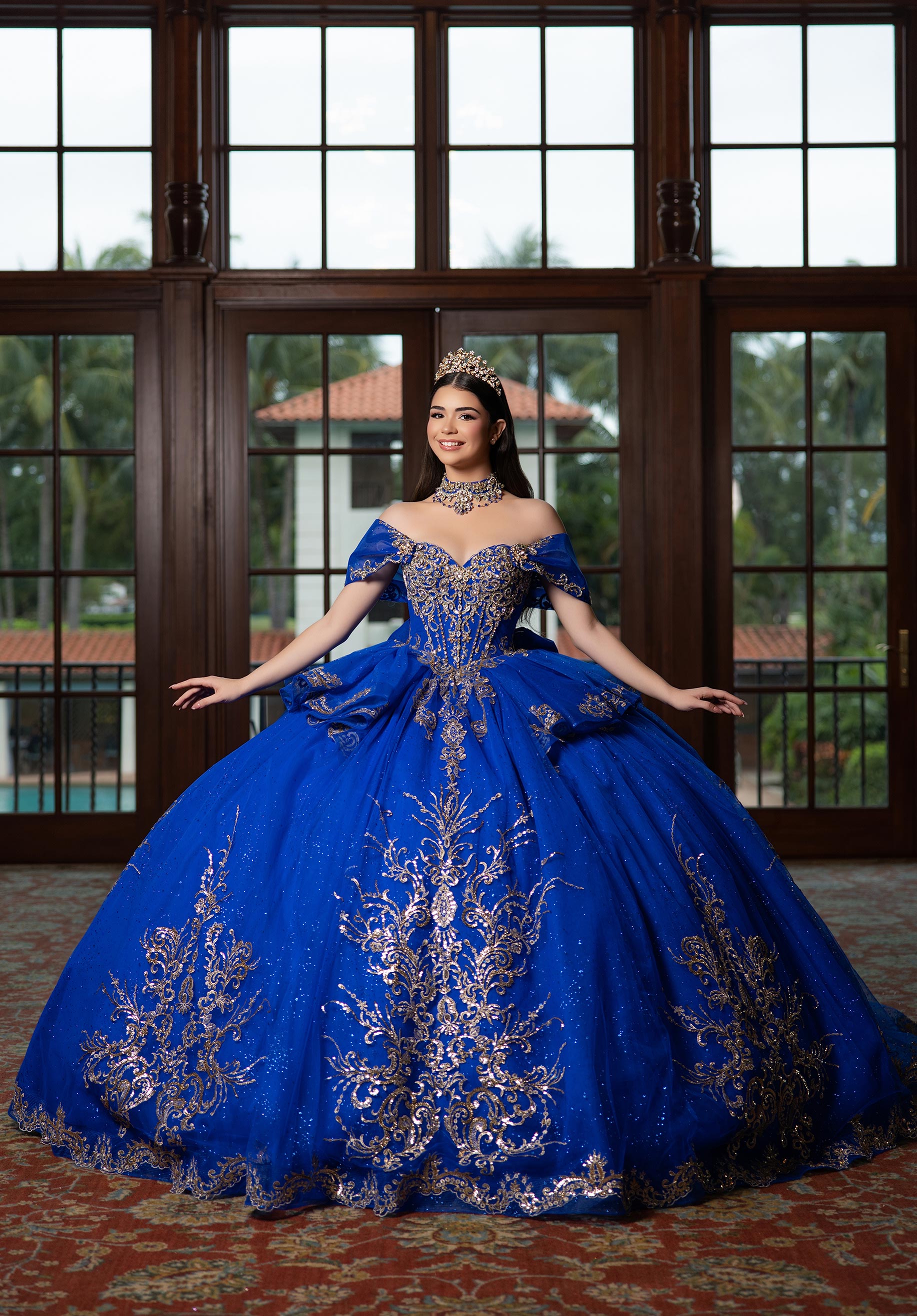 Off-the-Shoulder Floor-Length Tulle Quinceañera Ball Gown MGNY Madeline Gardner New York 4080003