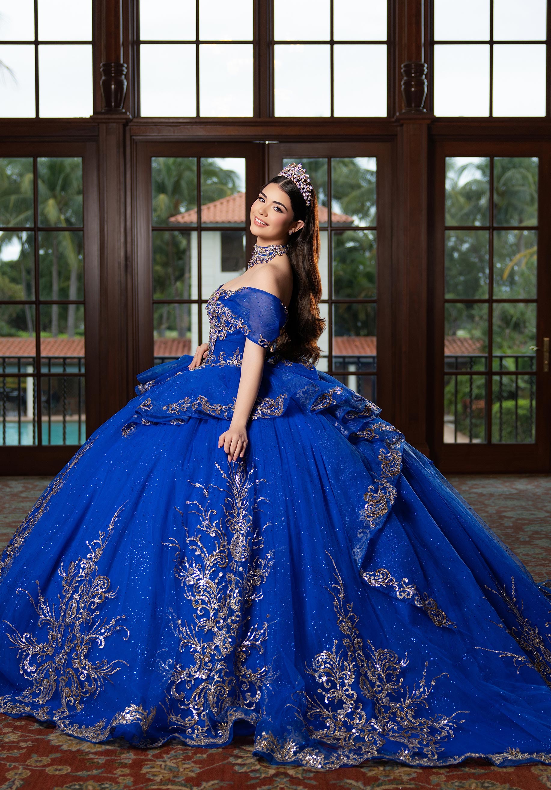 Off-the-Shoulder Floor-Length Tulle Quinceañera Ball Gown MGNY Madeline Gardner New York 4080003