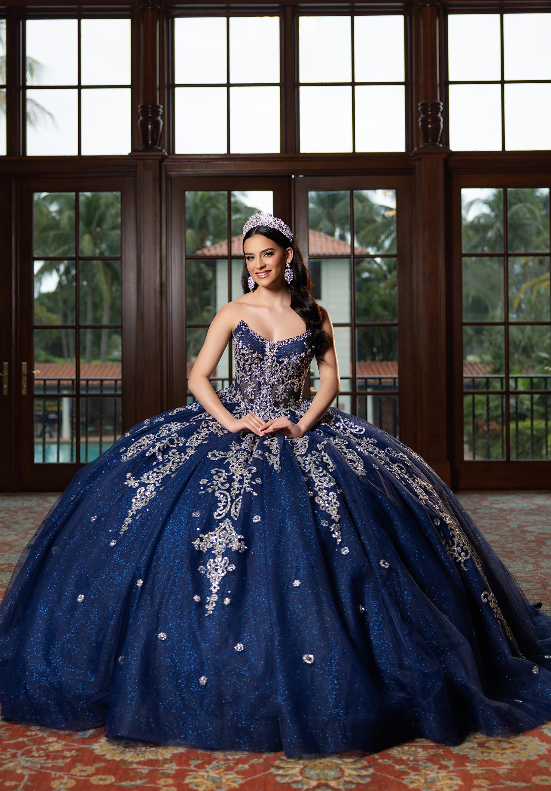 Strapless Curved Neck Floor-Length Tulle Quinceañera Ball Gown MGNY Madeline Gardner New York 4080008