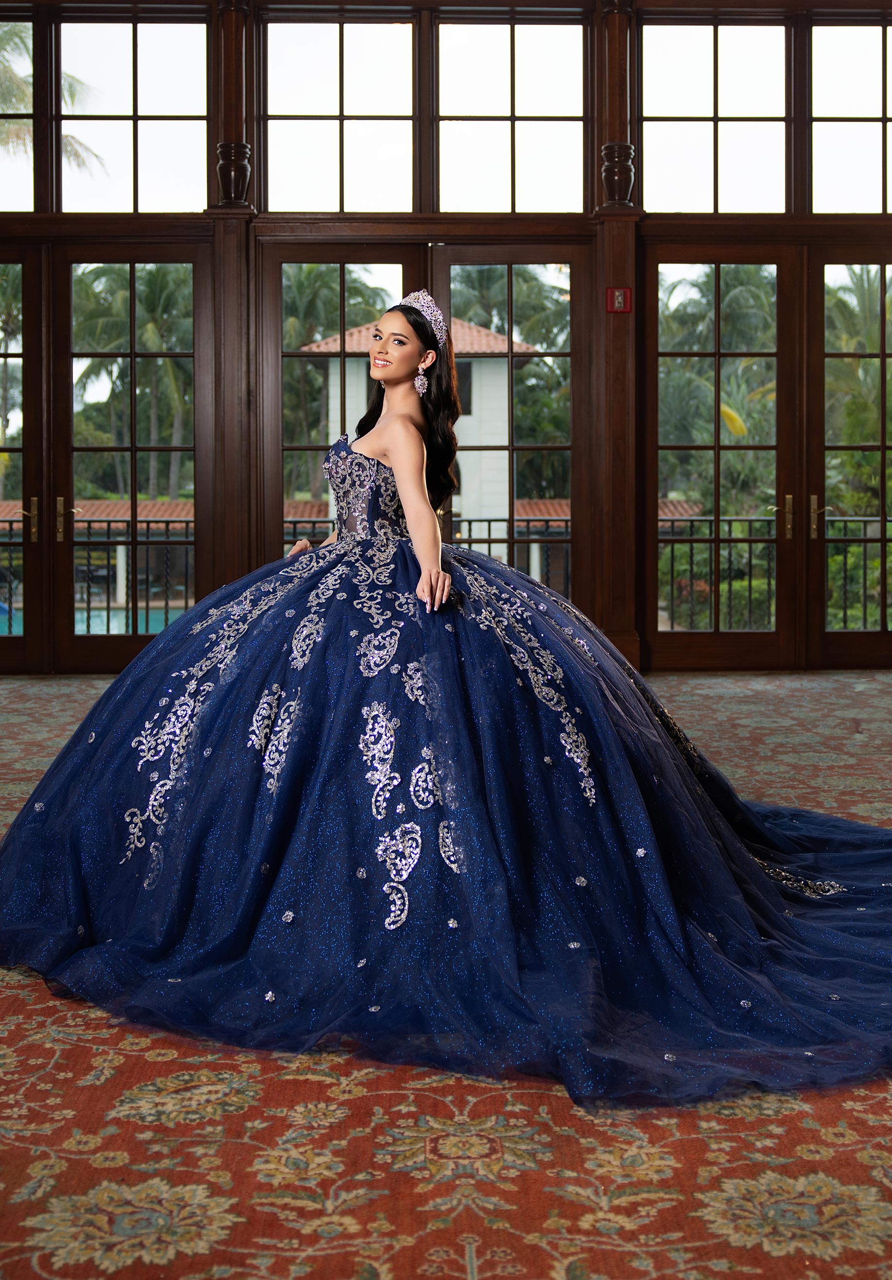 Strapless Curved Neck Floor-Length Tulle Quinceañera Ball Gown MGNY Madeline Gardner New York 4080008