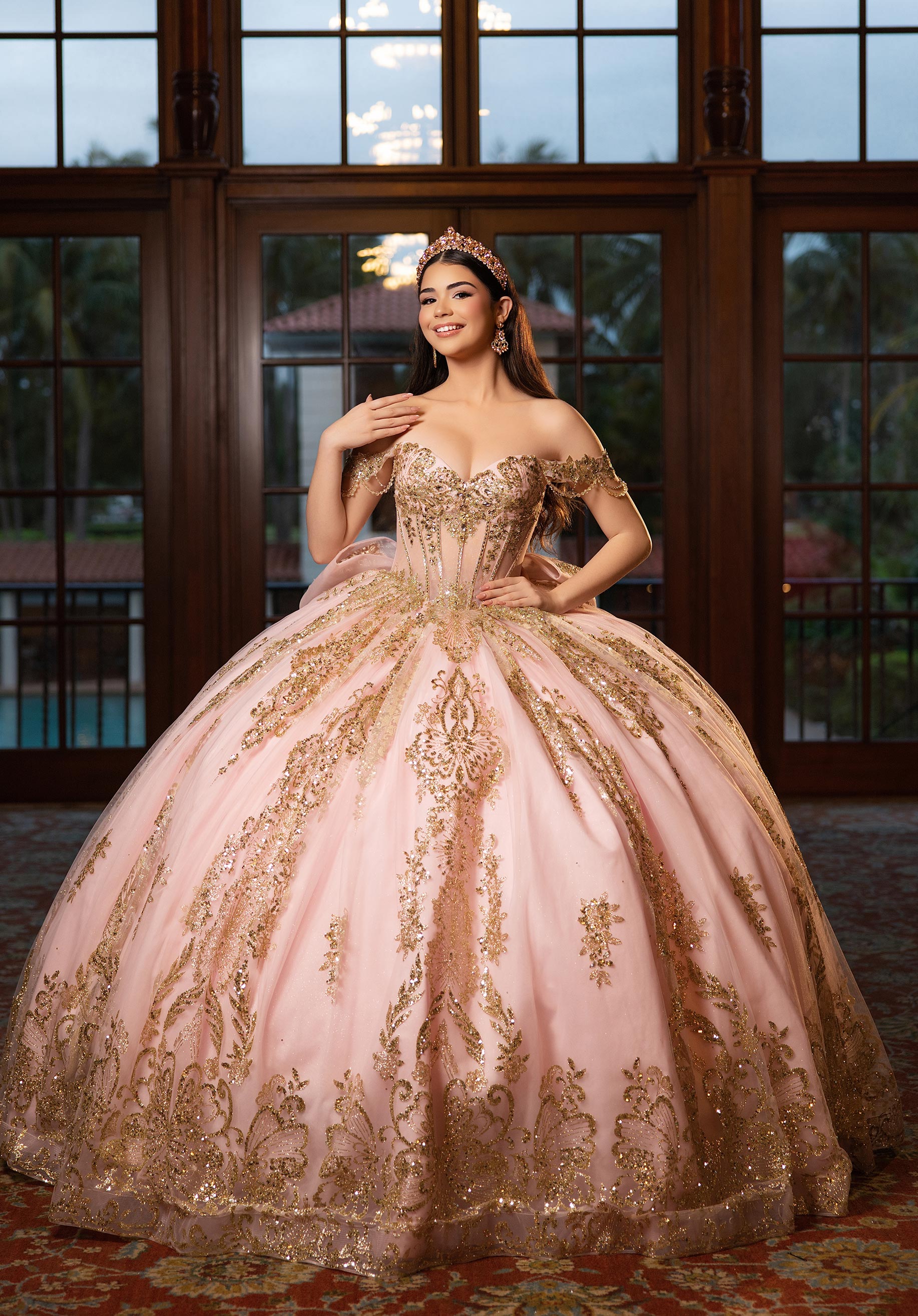Strapless Curved Neck Floor-Length Tulle Quinceañera Ball Gown MGNY Madeline Gardner New York 4080021