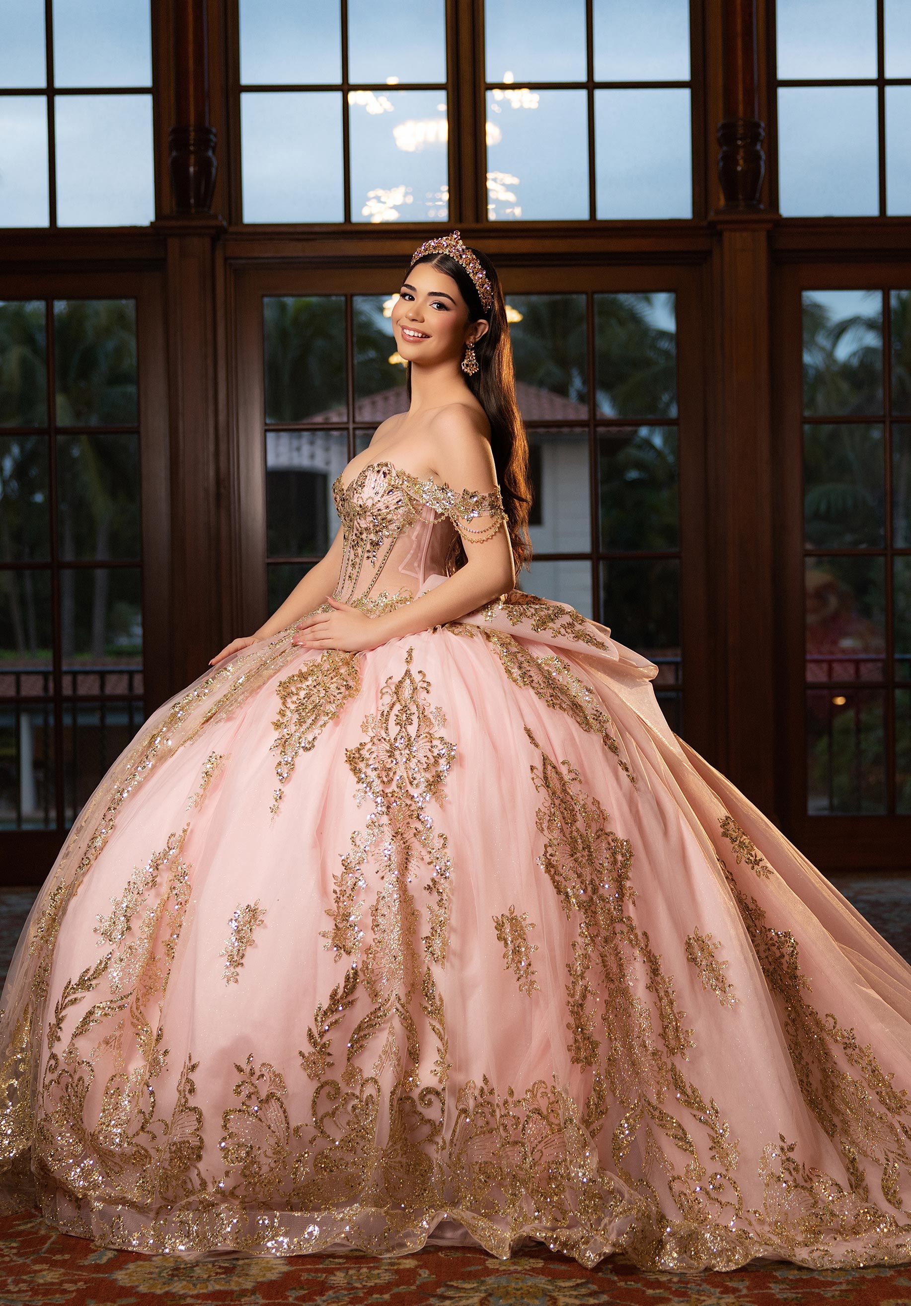 Strapless Curved Neck Floor-Length Tulle Quinceañera Ball Gown MGNY Madeline Gardner New York 4080021