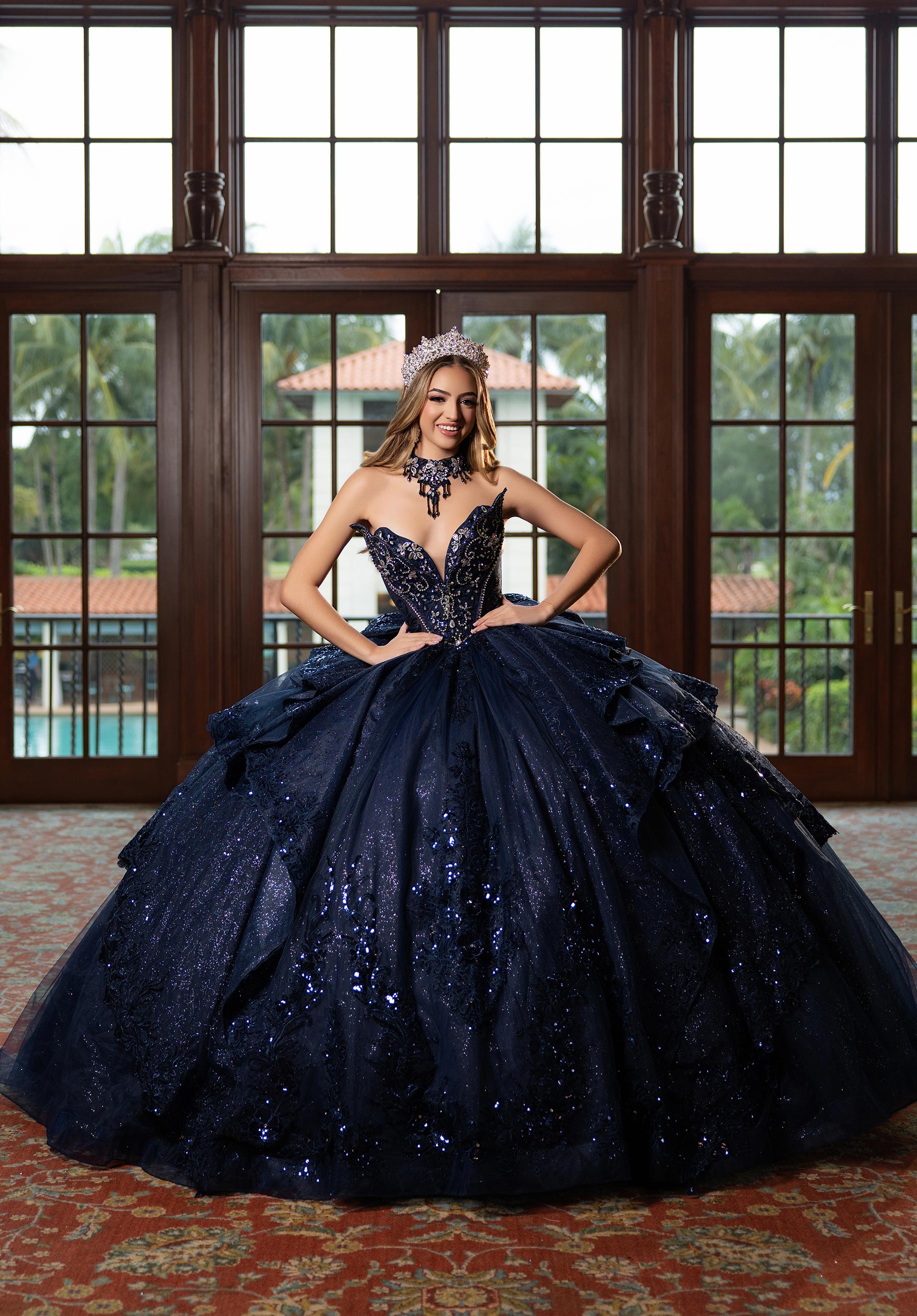 Strapless Curved Neck Floor-Length Tulle Quinceañera Ball Gown MGNY Madeline Gardner New York 4080025