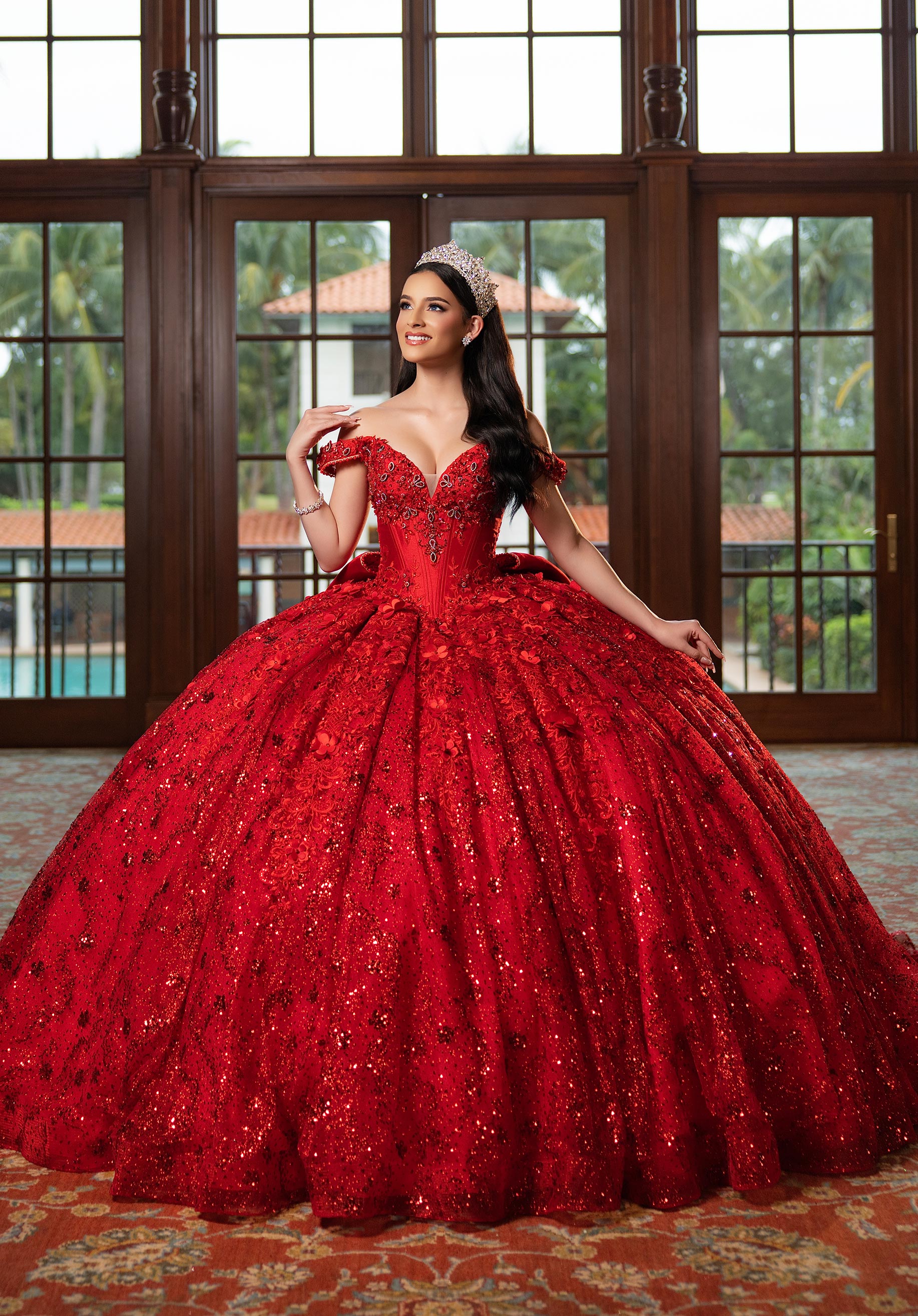 Strapless Curved Neck Floor-Length Tulle Quinceañera Ball Gown MGNY Madeline Gardner New York 4080029