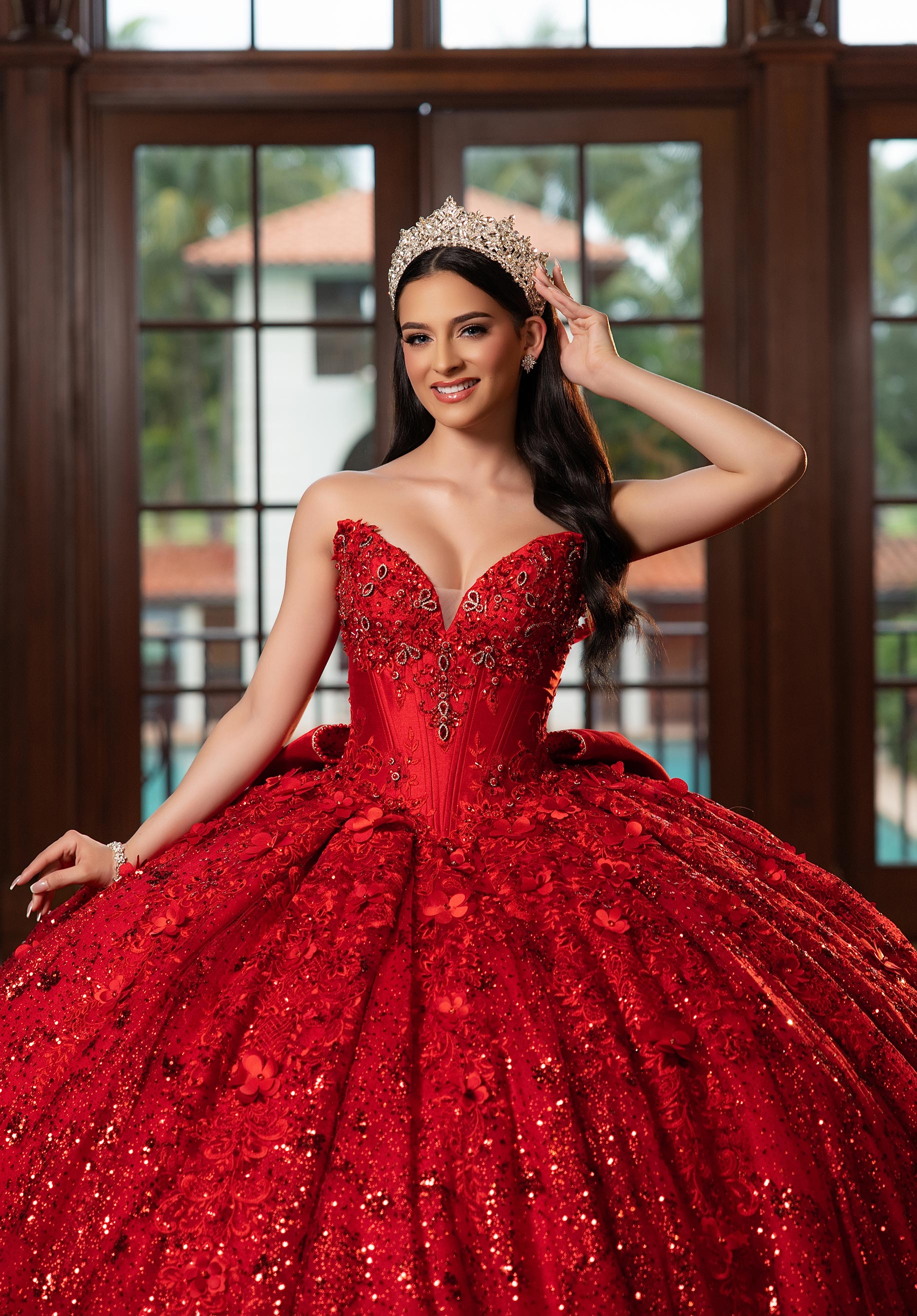 Strapless Curved Neck Floor-Length Tulle Quinceañera Ball Gown MGNY Madeline Gardner New York 4080029