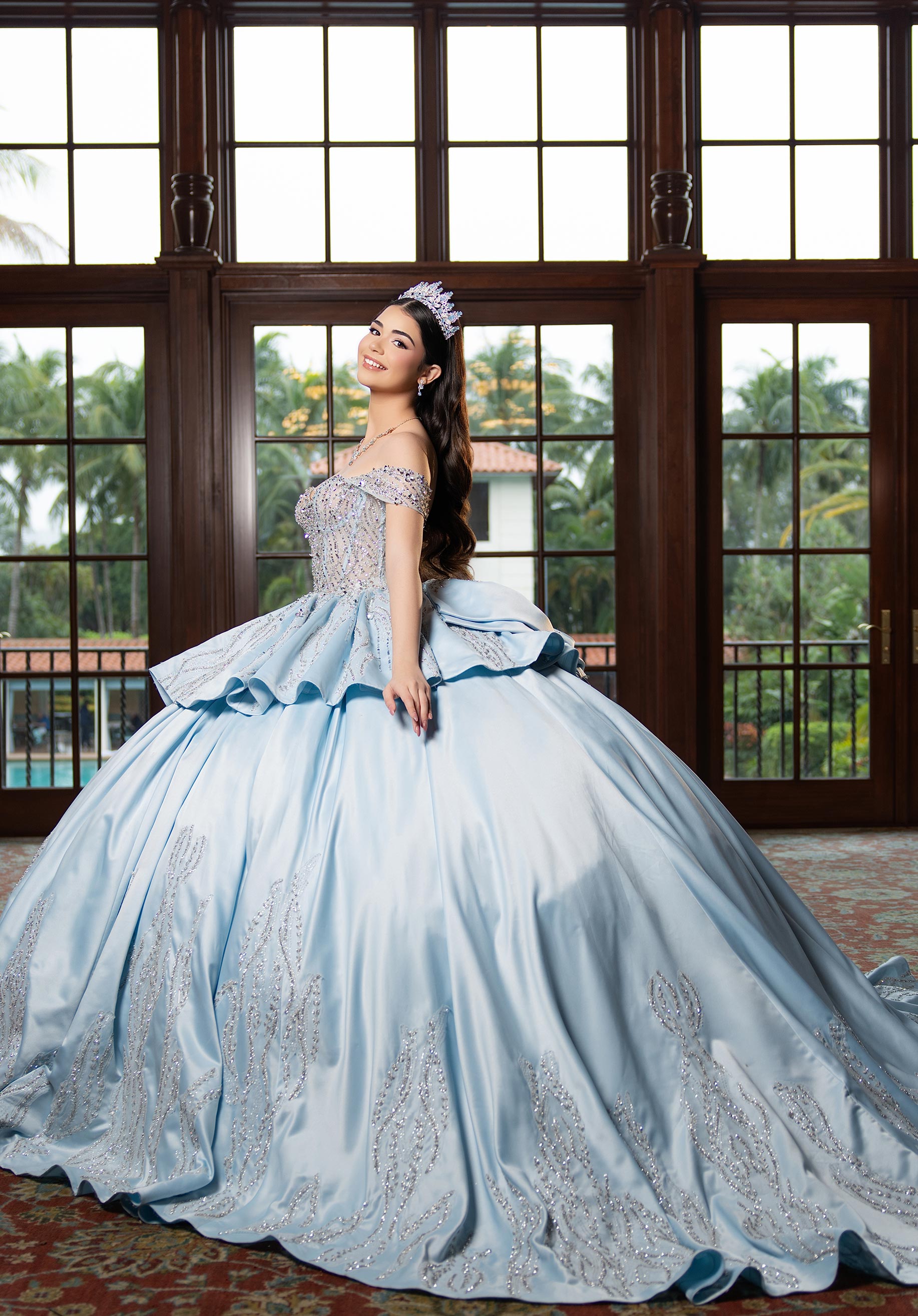 Off-the-Shoulder Floor-Length Tulle Quinceañera Ball Gown MGNY Madeline Gardner New York 4080030