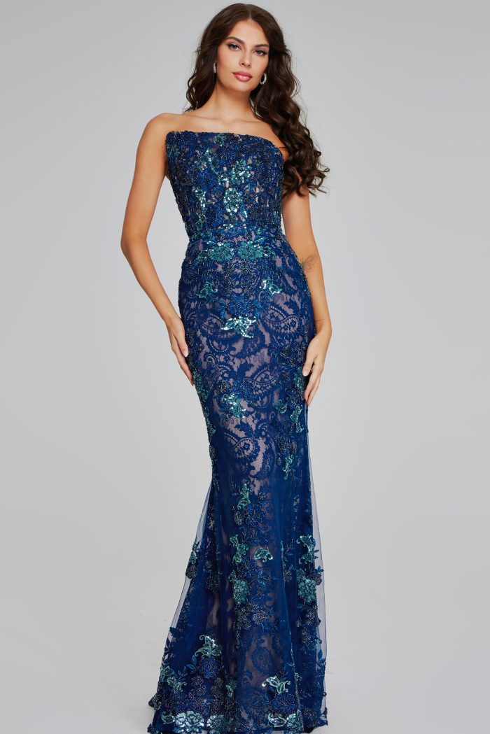 Formal Dresses Long Mermaid Sequin Beaded Formal Evening Prom Dress Navy