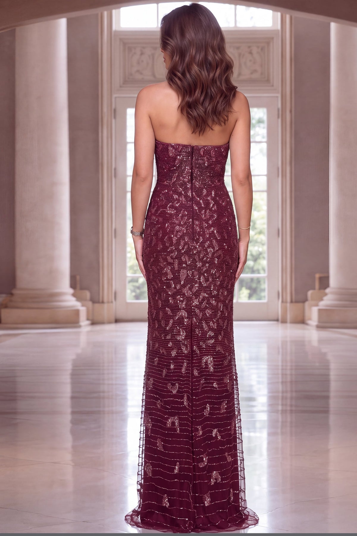 Strapless Curved Neck Floor-Length Sequin Occasion Mermaid Jovani 40887