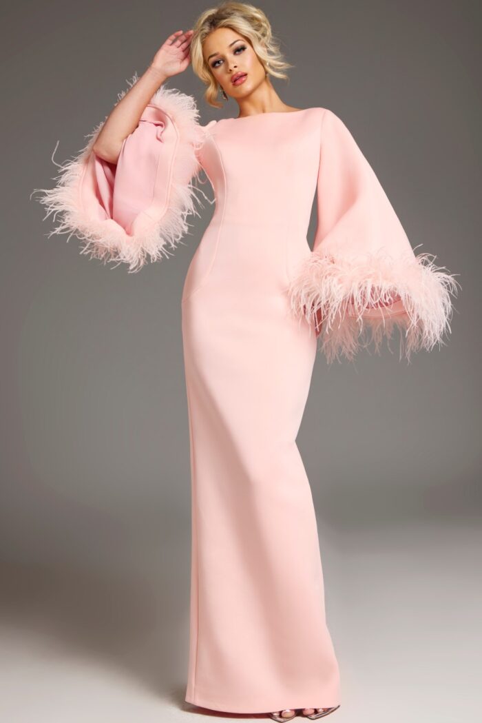 Jovani 41077 Long Sleeve Mother of the Bride Formal Feather Dress