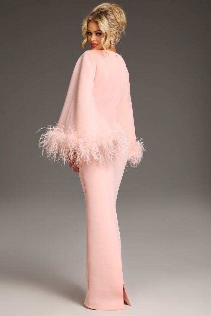 Jovani 41077 Long Sleeve Mother of the Bride Formal Feather Dress